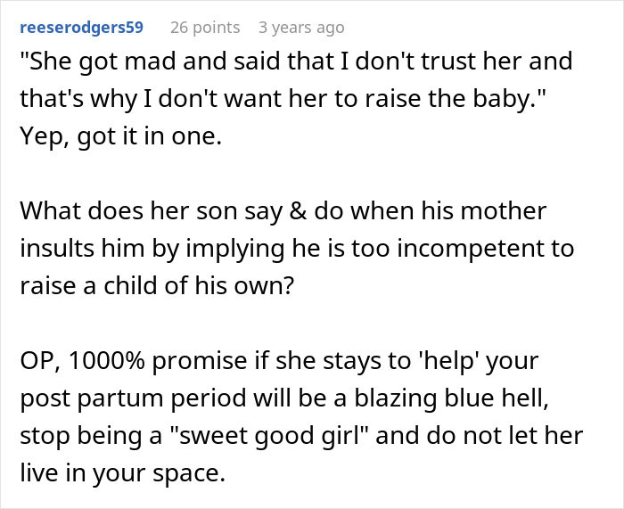 Text exchange about MIL's unsettling baby comment and trust issues. Text exchange about MIL's unsettling baby comment and trust issues.
