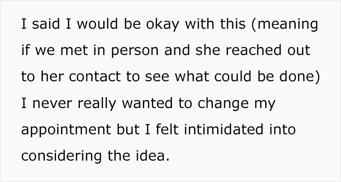 Text message discussing a boss canceling a doctor's appointment without consent. Text message discussing a boss canceling a doctor's appointment without consent.