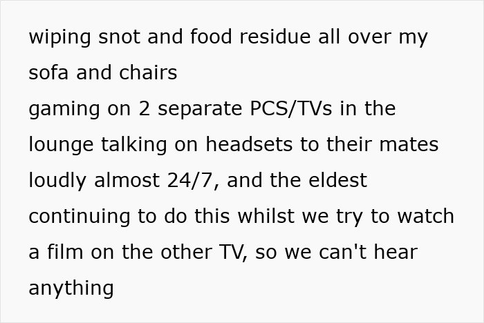 Stepmom frustrated over noisy stepkids gaming and leaving messes on furniture, disrupting home peace. Stepmom frustrated over noisy stepkids gaming and leaving messes on furniture, disrupting home peace.