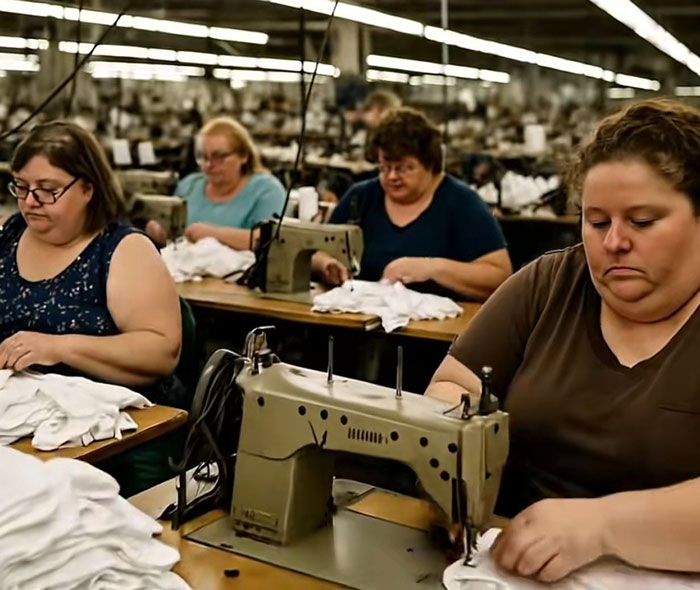 Workers in a textile factory operating sewing machines, reflecting impact of US tariffs on the industry. Workers in a textile factory operating sewing machines, reflecting impact of US tariffs on the industry.