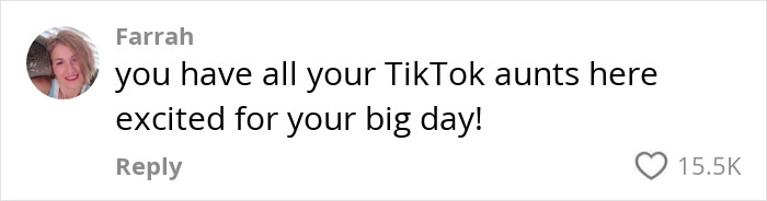 TikTok community support comment for viral teen's prom dress story. TikTok community support comment for viral teen's prom dress story.