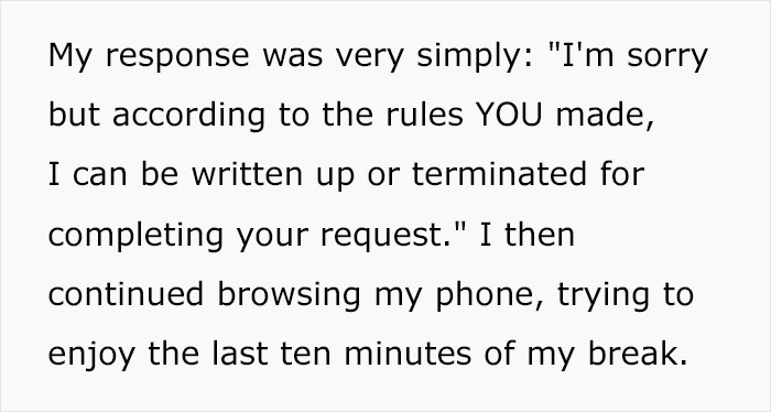 Employee adheres to break policy while kitchen chaos unfolds, checking phone during the last minutes of break. Employee adheres to break policy while kitchen chaos unfolds, checking phone during the last minutes of break.