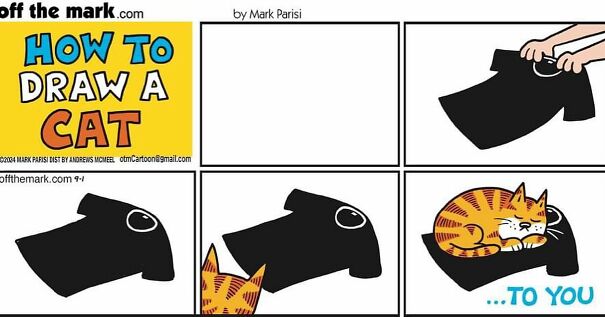 Cartoon of a cat on a black shirt illustrating funny life moments with cats.