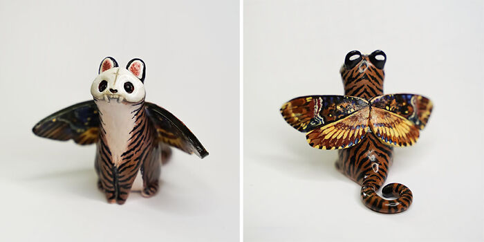 Pocket-sized animal figurine by Vallavica, featuring a whimsical creature with wings and striped markings.