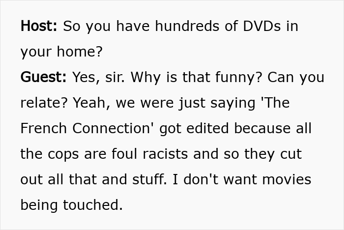 Host and guest discussing the appeal of physical media, mentioning DVD collection and movie edits. Host and guest discussing the appeal of physical media, mentioning DVD collection and movie edits.