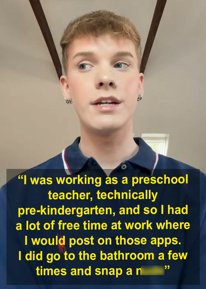 Young teacher responds to backlash in a video, wearing a navy polo shirt. Young teacher responds to backlash in a video, wearing a navy polo shirt.