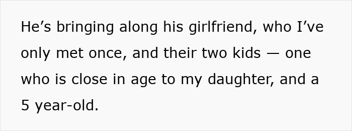 Text describing family vacation changes with unexpected guests joining. Text describing family vacation changes with unexpected guests joining.