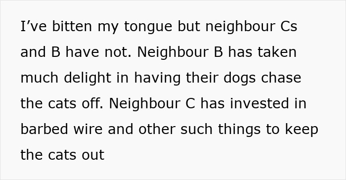 Text about neighbor disputes over dogs and cats using yards. Text about neighbor disputes over dogs and cats using yards.