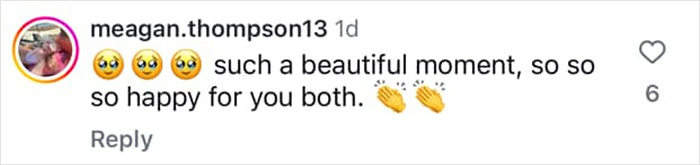 Instagram comment celebrating lovebirds Kristen Stewart and Dylan Meyer's wedding moment, with heart and clapping emojis. Instagram comment celebrating lovebirds Kristen Stewart and Dylan Meyer's wedding moment, with heart and clapping emojis.