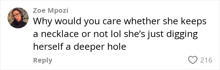 Comment on cheating reveals necklace debate, with user expressing critical opinion. Comment on cheating reveals necklace debate, with user expressing critical opinion.