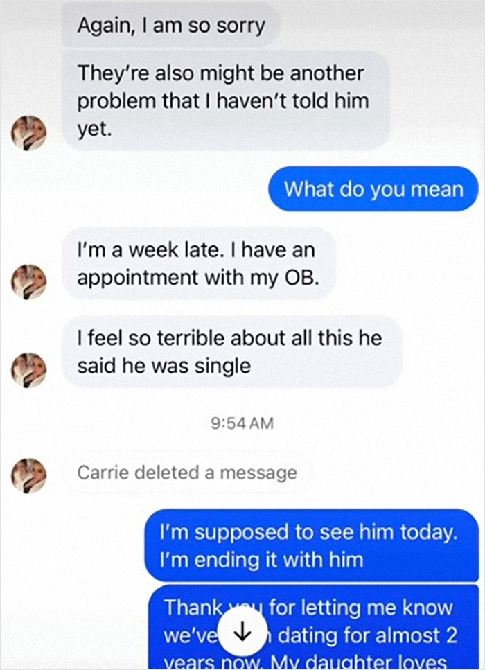 Text conversation revealing a boyfriend's infidelity, pregnancy results discussed. Text conversation revealing a boyfriend's infidelity, pregnancy results discussed.