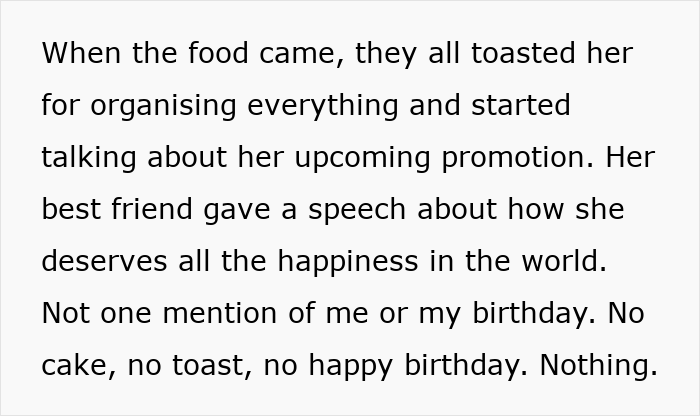 Text describes a situation where a birthday celebration shifted focus to someone else's achievements. Text describes a situation where a birthday celebration shifted focus to someone else's achievements.