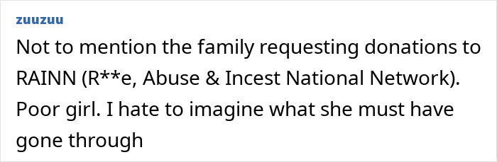 Text mentions donations to RAINN, sparking speculation after Sophie Nyweide's passing. Text mentions donations to RAINN, sparking speculation after Sophie Nyweide's passing.