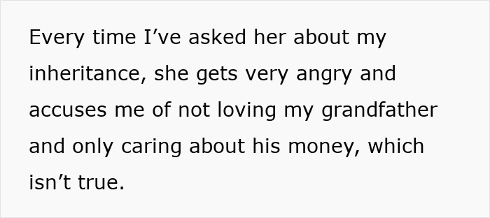 Text focuses on woman's moral decision to refuse inheritance, upset daughter. Text focuses on woman's moral decision to refuse inheritance, upset daughter.