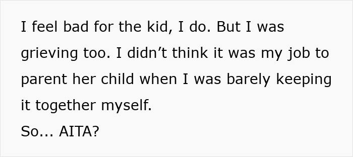 Grieving teen questions responsibility for stepmom's child during dad's funeral, feeling overwhelmed. Grieving teen questions responsibility for stepmom's child during dad's funeral, feeling overwhelmed.