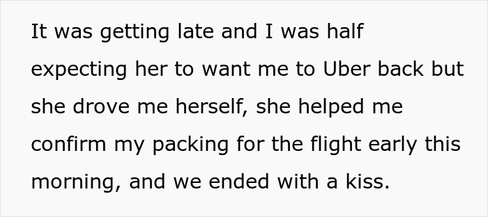 Text reading about a guy's late-night trip to see his long-distance girlfriend, ending with a kiss. Text reading about a guy's late-night trip to see his long-distance girlfriend, ending with a kiss.