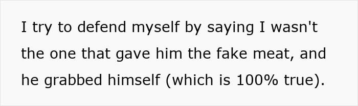 Text sharing a story about a FIL's reaction to eating vegetarian meatballs and confronting his son’s fiancée. Text sharing a story about a FIL's reaction to eating vegetarian meatballs and confronting his son’s fiancée.