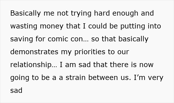 Text about woman choosing an affordable getaway with husband over friend’s expensive wedding, causing strain and sadness.