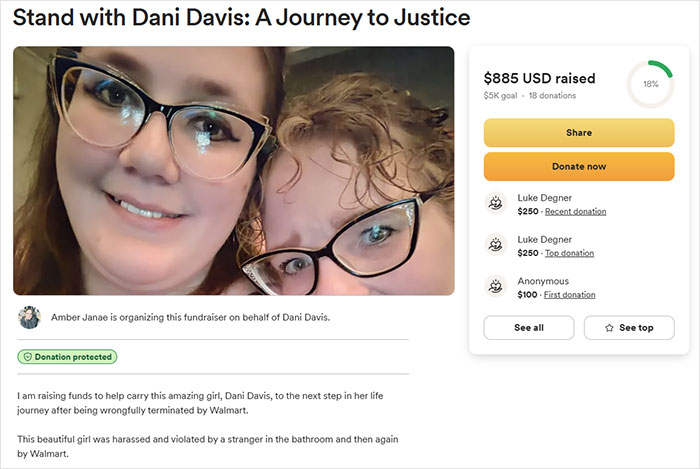 Two women with glasses in a fundraiser image supporting justice for a tall cisgender woman. Two women with glasses in a fundraiser image supporting justice for a tall cisgender woman.