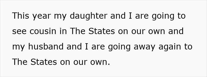 Text showing a personal message about holiday travel plans involving a stepdaughter and stepmom drama. Text showing a personal message about holiday travel plans involving a stepdaughter and stepmom drama.