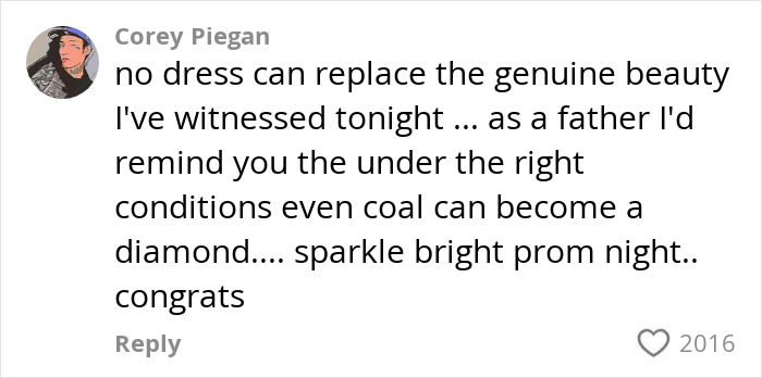 Comment showing support for teen's viral prom dress story, emphasizing inner beauty and encouragement. Comment showing support for teen's viral prom dress story, emphasizing inner beauty and encouragement.