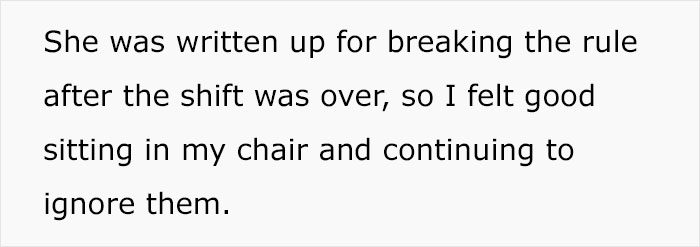 Text about an employee following break policy, observing kitchen chaos. Text about an employee following break policy, observing kitchen chaos.