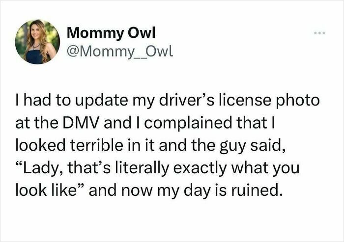 A funny parenting post about a DMV photo experience by Mommy Owl.