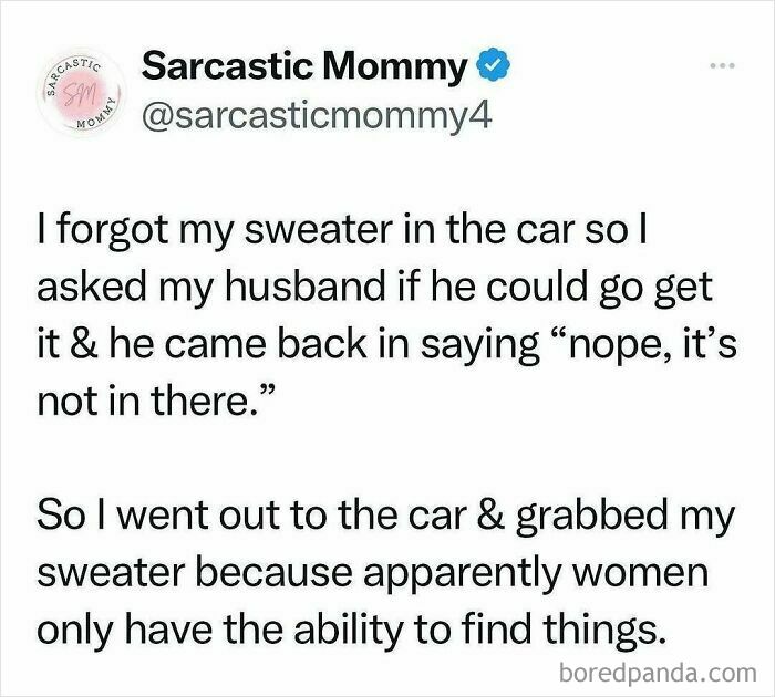Funny parenting post about finding a lost sweater in the car.