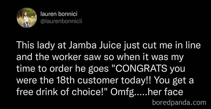 Funny meme about a Jamba Juice customer getting rewarded for being the 18th customer, capturing relatable humor for the avocado generation.