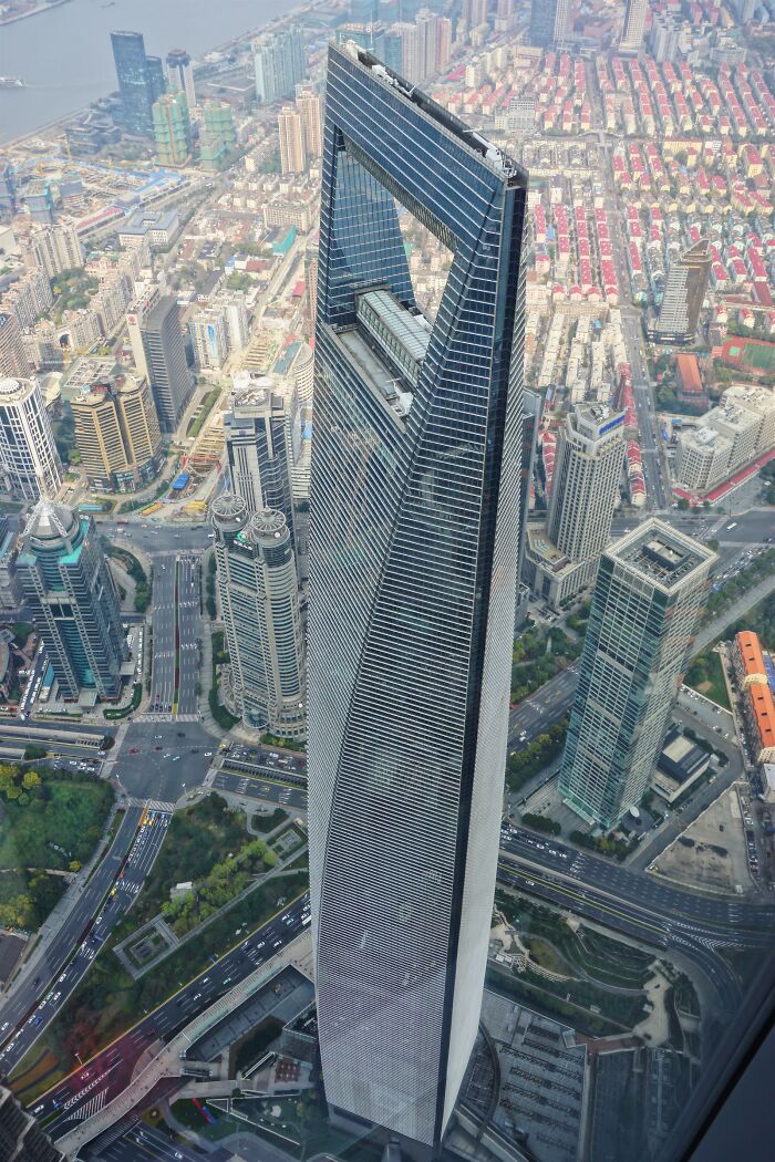 Aerial view of one of the world's tallest buildings surrounded by a cityscape.