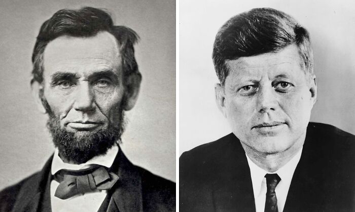 Two historical figures, side by side, highlighting intriguing coincidences from history.