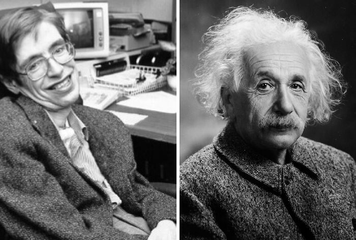 Historical coincidences image featuring two renowned scientists in sepia tones.