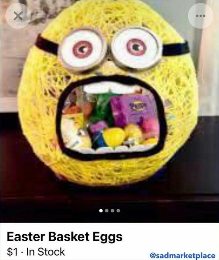 Random Facebook Marketplace listing of an Easter basket egg decoration with cartoonish face, priced at $1.