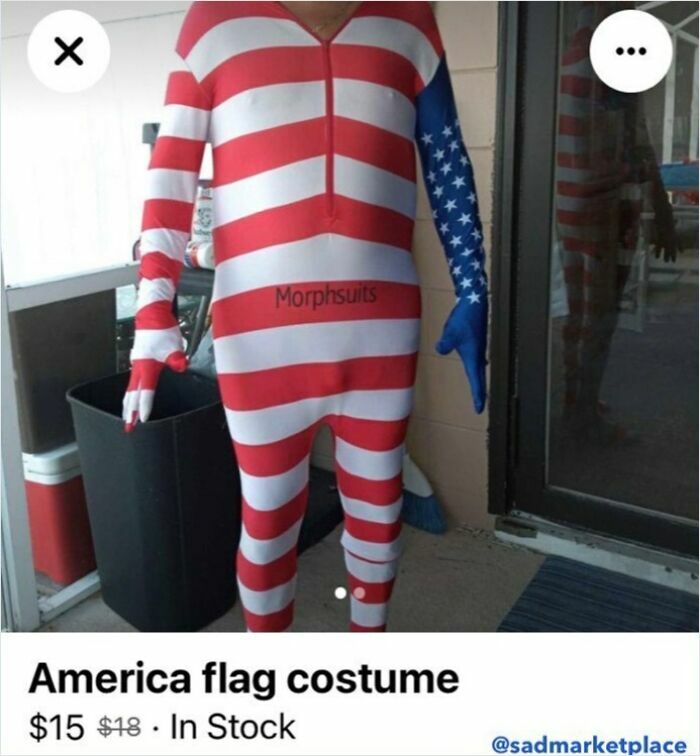 A random Facebook Marketplace listing of an American flag costume priced at $15.
