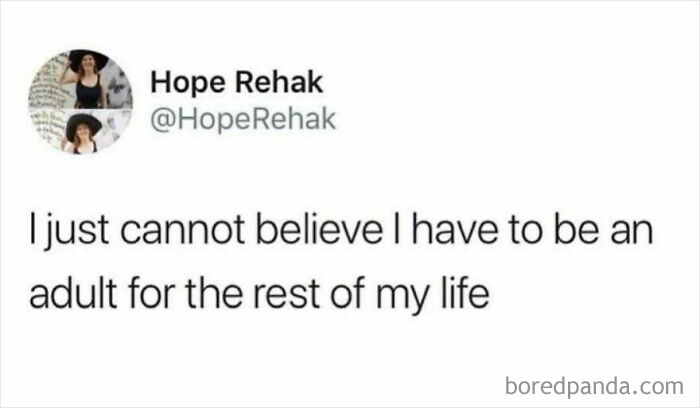 Meme text expressing disbelief about adulting, highlighting humorous struggles of being a parent and adult life.