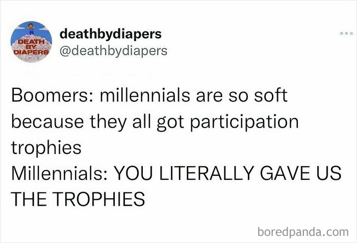 Meme contrasting boomers and millennials humor, highlighting funny parenting moments in relatable memes about family life.