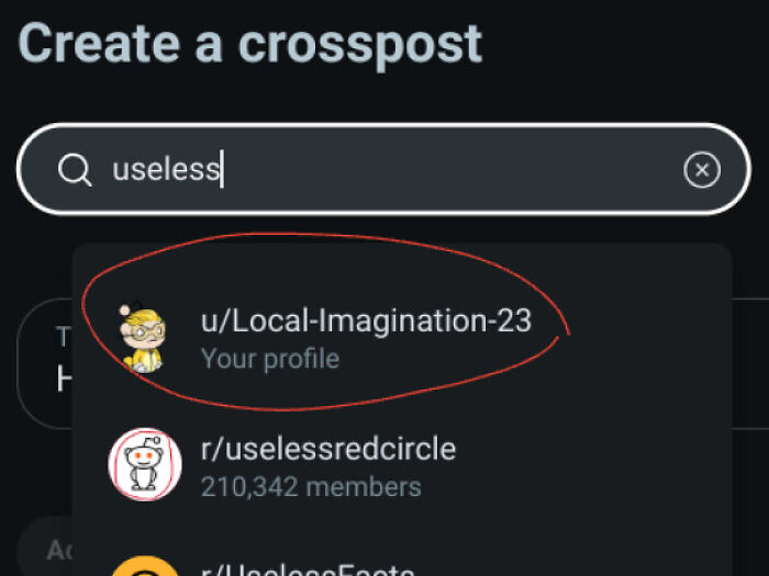 Search bar displaying the term useless with subreddit suggestions, part of entertaining unremarkable photos collection.