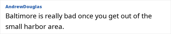 Comment discussing America's dirtiest cities, mentioning Baltimore beyond the harbor area. Comment discussing America's dirtiest cities, mentioning Baltimore beyond the harbor area.