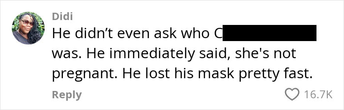 Comment discussing a cheating situation, with user icon and liked by 16.7K people. Comment discussing a cheating situation, with user icon and liked by 16.7K people.