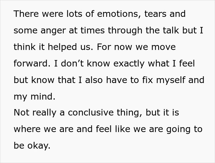 Emotions and reflections on considering divorce after a wife’s drunken confession to friends. Emotions and reflections on considering divorce after a wife’s drunken confession to friends.
