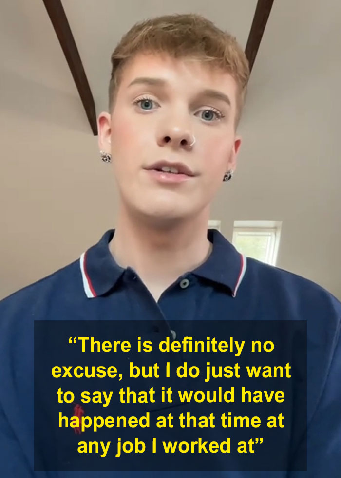 Person addressing backlash, wearing a blue shirt, discussing issues related to recording adult content at daycare. Person addressing backlash, wearing a blue shirt, discussing issues related to recording adult content at daycare.