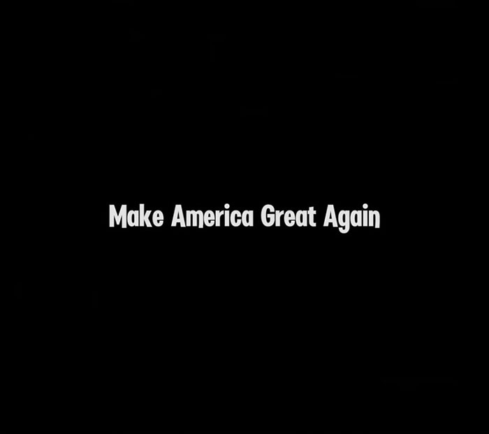 Bold text with 'Make America Great Again' on black background, related to Chinese artist's commentary on US tariffs. Bold text with 'Make America Great Again' on black background, related to Chinese artist's commentary on US tariffs.