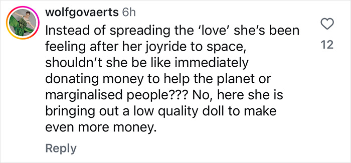 Comment criticizing Katy Perry's $175 limited edition doll post-space flight. Comment criticizing Katy Perry's $175 limited edition doll post-space flight.