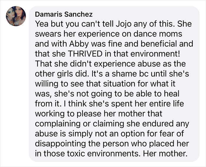 Comment discussing JoJo Siwa's experience on 'Dance Moms' amid controversy, mentioning "toxic" environment views. Comment discussing JoJo Siwa's experience on 'Dance Moms' amid controversy, mentioning "toxic" environment views.