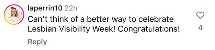 Comment celebrating Lesbian Visibility Week, expressing congratulations. Comment celebrating Lesbian Visibility Week, expressing congratulations.