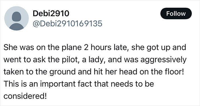 Screenshot of a tweet describing a passenger aggressively trying to storm the cockpit after a flight delay and being tackled by crew. Screenshot of a tweet describing a passenger aggressively trying to storm the cockpit after a flight delay and being tackled by crew.