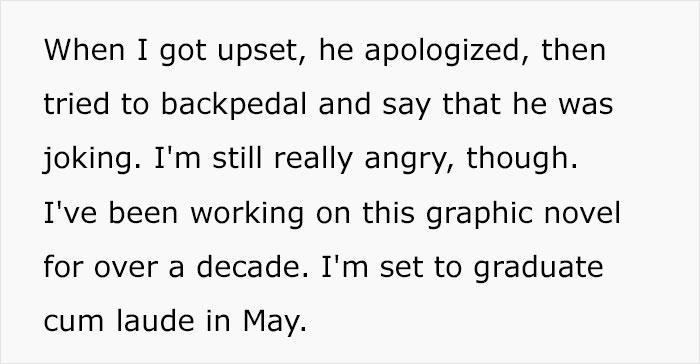 Text excerpt discussing a husband's claim of being a "silent investor" in his wife's graphic novel work. Text excerpt discussing a husband's claim of being a "silent investor" in his wife's graphic novel work.