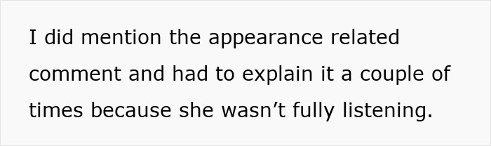 Text from a conversation about appearance, highlighting a lack of attention during a video call. Text from a conversation about appearance, highlighting a lack of attention during a video call.