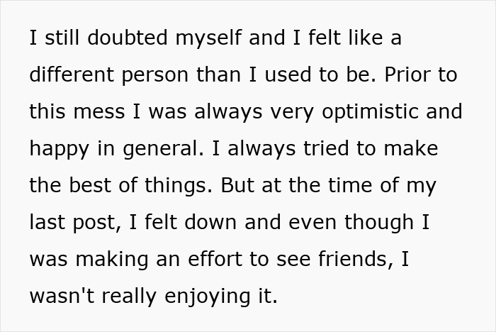 Text reflecting feelings of self-doubt and change, related to being an upset ex-girlfriend after a marriage discussion. Text reflecting feelings of self-doubt and change, related to being an upset ex-girlfriend after a marriage discussion.