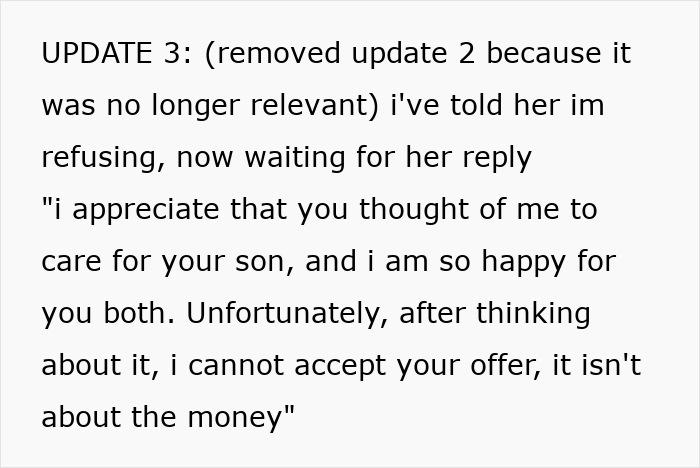 Text message showing refusal to babysit newborn with unfair pay offer of 1 dollar an hour causing family conflict. Text message showing refusal to babysit newborn with unfair pay offer of 1 dollar an hour causing family conflict.